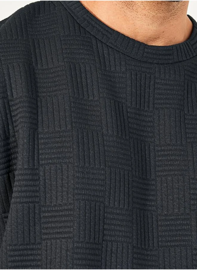 Styli Checkered Quilted Textured Oversized T-Shirt with Contrast Detail