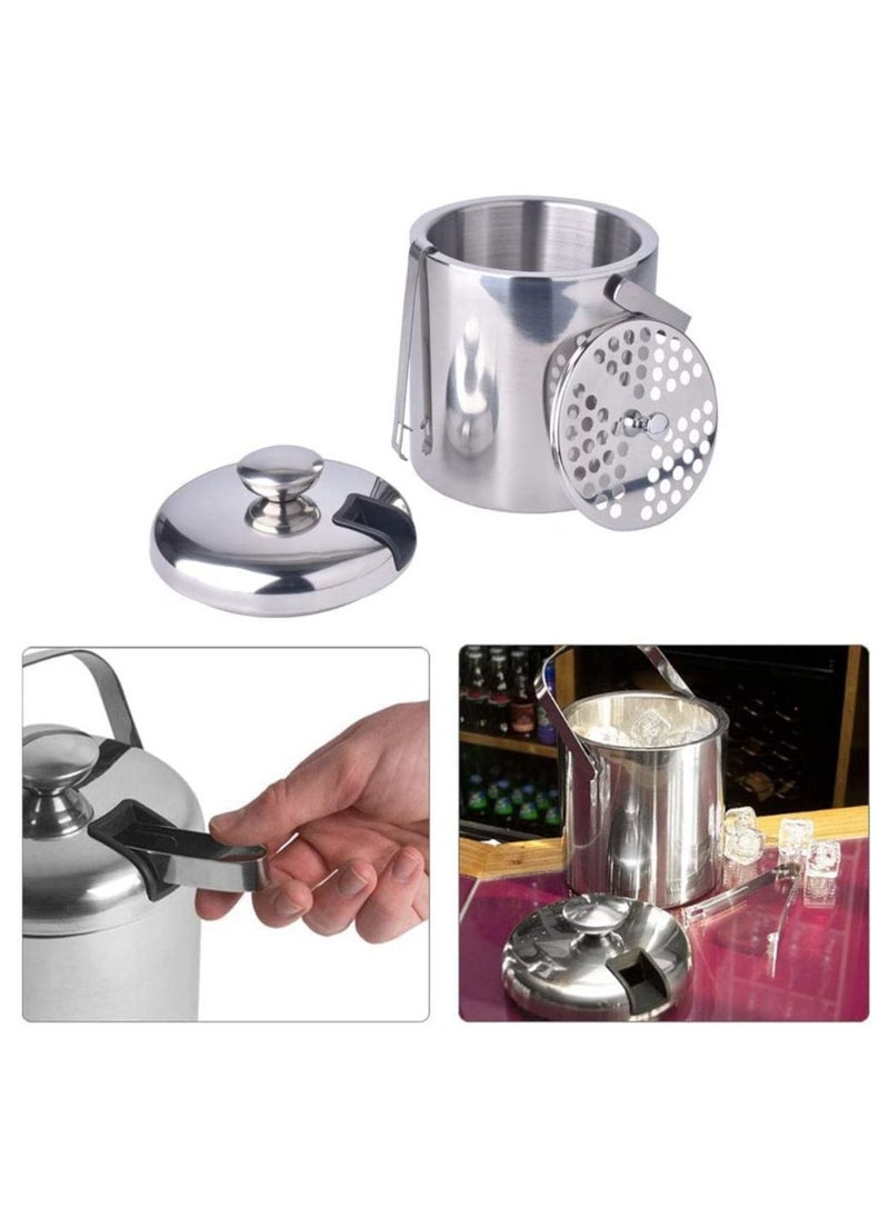 BELLSBERRY - Stainless Steel Ice Cube Container Double-Wall Insulted Bucket with Lid and Tong included Strainer Keeps Cold & Dry Home Bar - Image 1