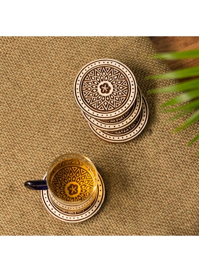 ExclusiveLane "Magnificent Mandala" Hand-Carved Blocks Coffee and Tea Coasters for Office (Set of 4,Sheesham Wood) - Coasters for Coffee Table Wooden Coasters for Home Set of 4 Dining Table Coasters - Image 1