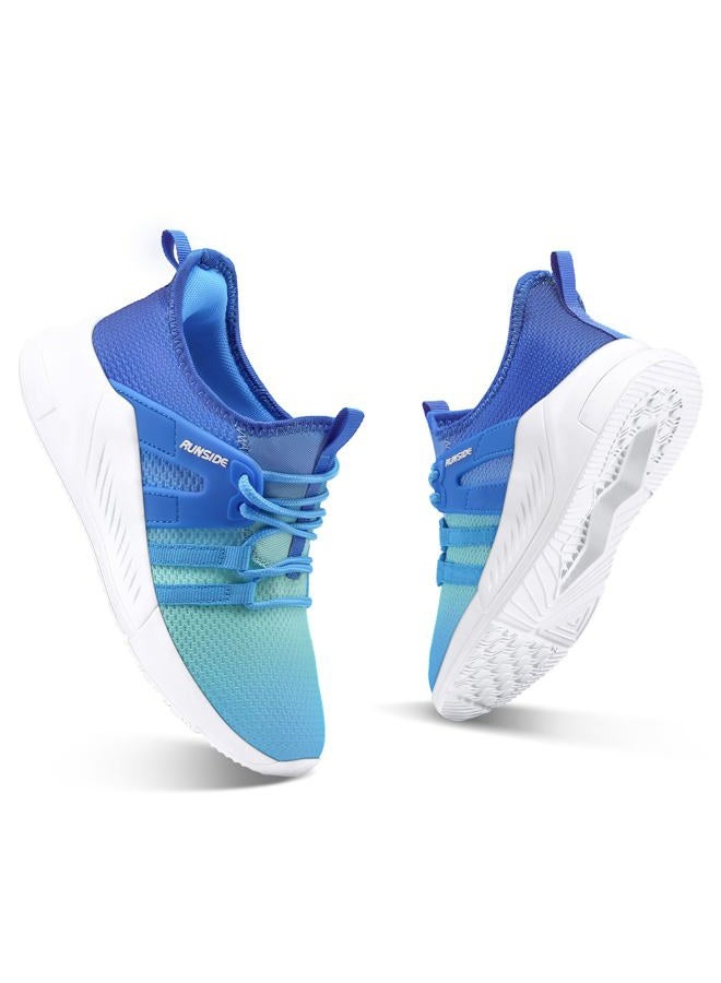 RUNSIDE Boys Girls Tennis Shoes Kids Lightweight Breathable Sneakers Lace-up Running Athletic Shoes for Toddler/Little Kid/Big Kid, Gradient Blue, 2 Big Kid - Image 2