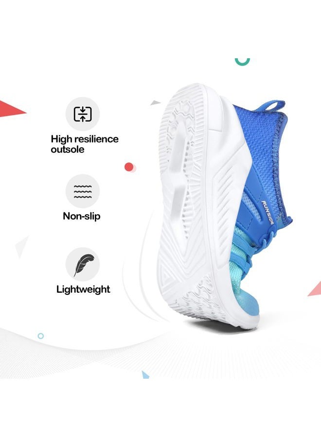 RUNSIDE Boys Girls Tennis Shoes Kids Lightweight Breathable Sneakers Lace-up Running Athletic Shoes for Toddler/Little Kid/Big Kid, Gradient Blue, 2 Big Kid - Image 3