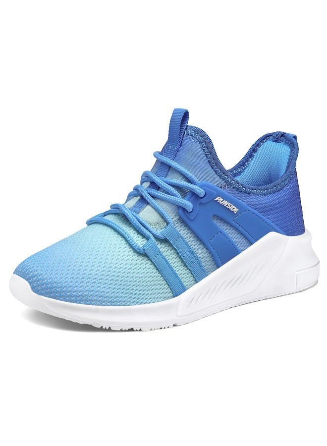 RUNSIDE Boys Girls Tennis Shoes Kids Lightweight Breathable Sneakers Lace-up Running Athletic Shoes for Toddler/Little Kid/Big Kid, Gradient Blue, 2 Big Kid - Image 1
