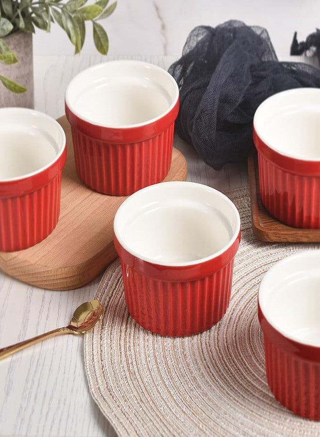 homEdge Porcelain Ramekins Set, 240 ml / 8 Fl Ounces Ice Cream Bowl, Creme Brûlée Ramekins Soufflé Cup for Baking, Set of 6 Red - Image 5