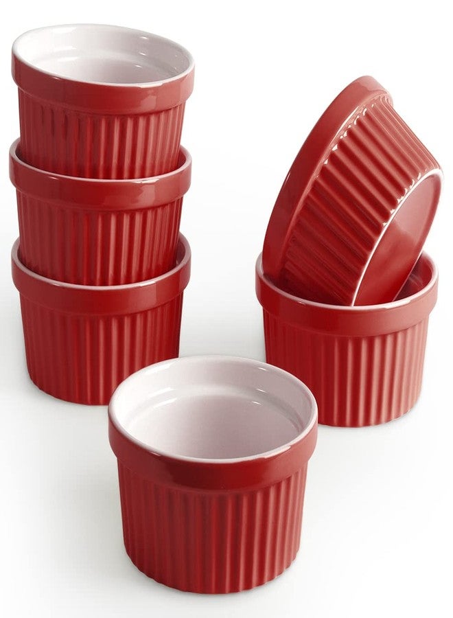 homEdge Porcelain Ramekins Set, 240 ml / 8 Fl Ounces Ice Cream Bowl, Creme Brûlée Ramekins Soufflé Cup for Baking, Set of 6 Red - Image 1
