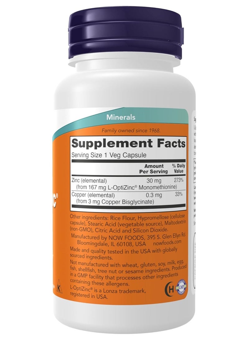 now Supplements, L-OptiZinc® 30 mg with Copper, Highly Bioavailable Form, Immune Support*, 100 Veg Capsules - Image 2