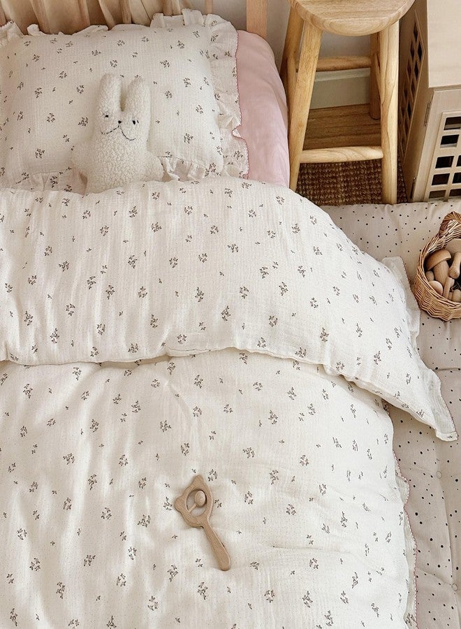 AOJIM Crib Bedding Muslin Duvet Cover with small pink floral, Pure Cotton Toddler Comforter Cover, 1 47X59'' Quilt Cover 2-layer Gauze, Ruffled Design Quilt Cover for kids, No Comforter or Pillowcases - Image 2