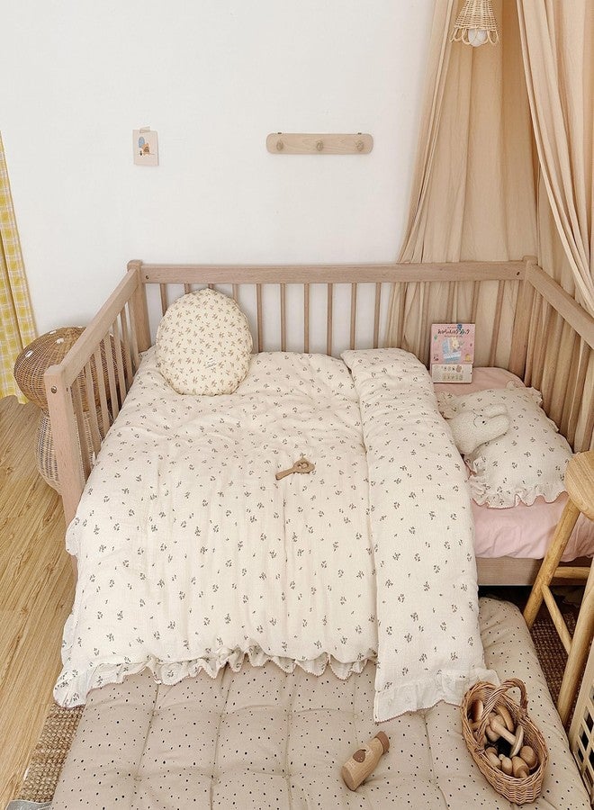AOJIM Crib Bedding Muslin Duvet Cover with small pink floral, Pure Cotton Toddler Comforter Cover, 1 47X59'' Quilt Cover 2-layer Gauze, Ruffled Design Quilt Cover for kids, No Comforter or Pillowcases - Image 5