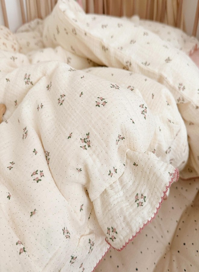 AOJIM Crib Bedding Muslin Duvet Cover with small pink floral, Pure Cotton Toddler Comforter Cover, 1 47X59'' Quilt Cover 2-layer Gauze, Ruffled Design Quilt Cover for kids, No Comforter or Pillowcases - Image 3