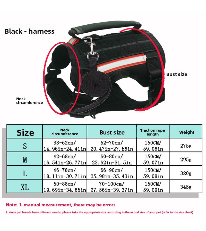 Black Chest Strap With 59 06 Inch Pull Rope Small Size Pet Anti Escape Buckle Type Training Harness And Matching Leash Set For Outdoor Training For Large Dogs - Image 3