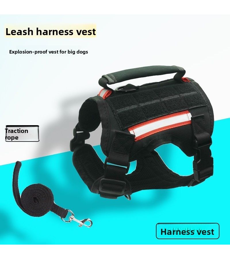 Black Chest Strap With 59 06 Inch Pull Rope Small Size Pet Anti Escape Buckle Type Training Harness And Matching Leash Set For Outdoor Training For Large Dogs - Image 2