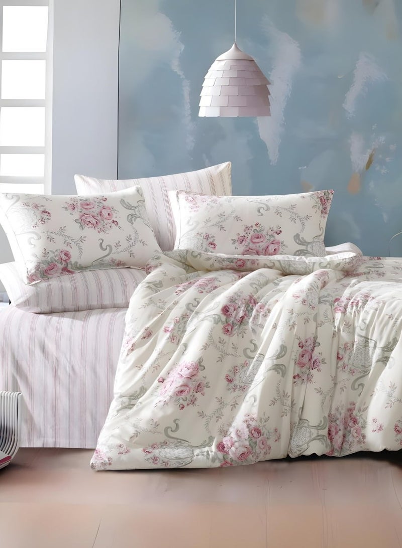Perla Roseland 6-Piece King Size Bedding Set – 100% Cotton – Floral Collection