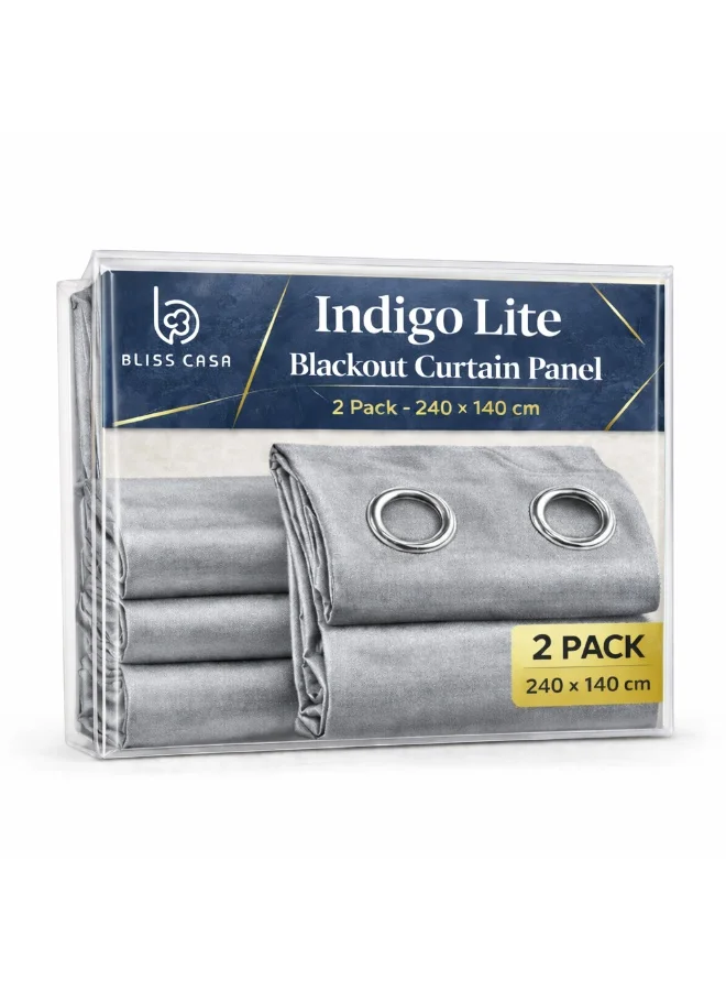 بليس كاسا ستائر نافذة Bliss Casa Indigo Lite مكونة من قطعتين مقاس 240 × 140 سم - ستائر ذات فتحات صلبة خفيفة الوزن لغرفة النوم وغرفة المعيشة - ستائر ناعمة لتصفية الضوء
