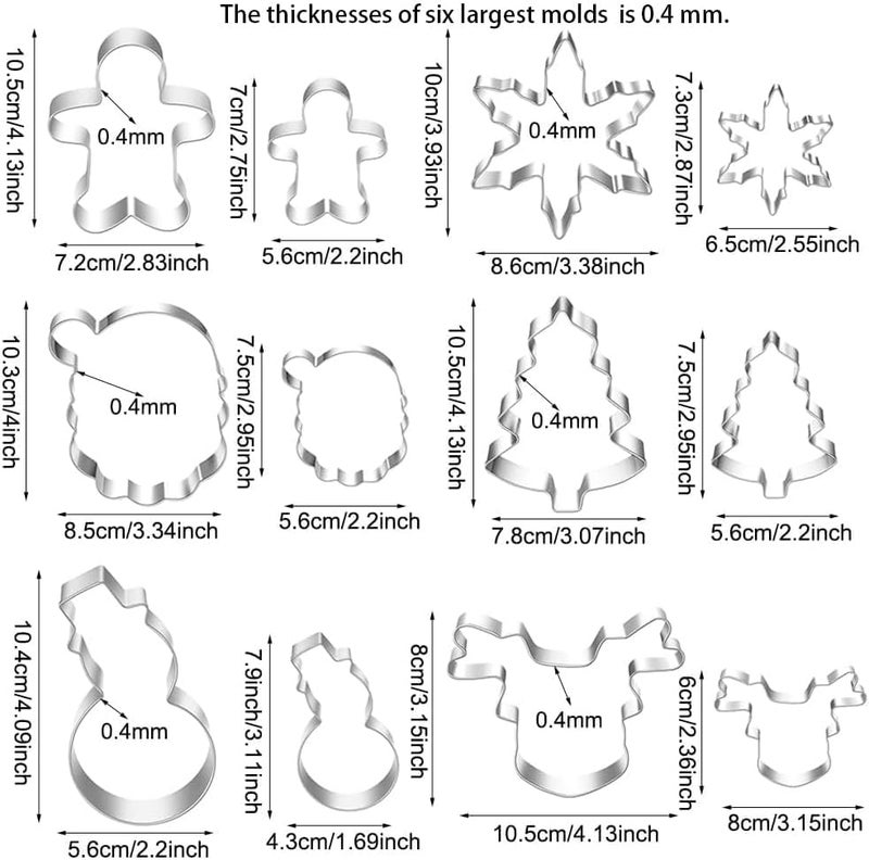 Mr Cookie Large Christmas Cookie Cutters,4" Holiday Sturdy Molds thickened Stainless Steel with Recipe Instruction,Snowman, Christmas tree, elk, snowflake,Santa Face,Gingerbread Men for Baking. - Image 3