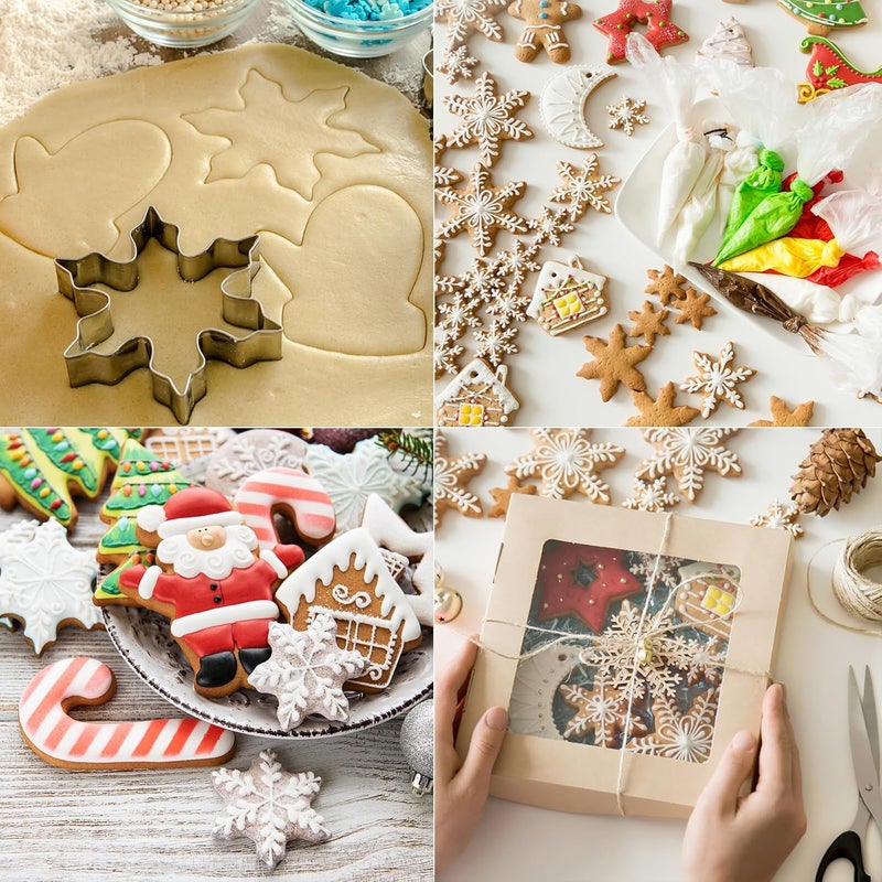 Mr Cookie Large Christmas Cookie Cutters,4" Holiday Sturdy Molds thickened Stainless Steel with Recipe Instruction,Snowman, Christmas tree, elk, snowflake,Santa Face,Gingerbread Men for Baking. - Image 5