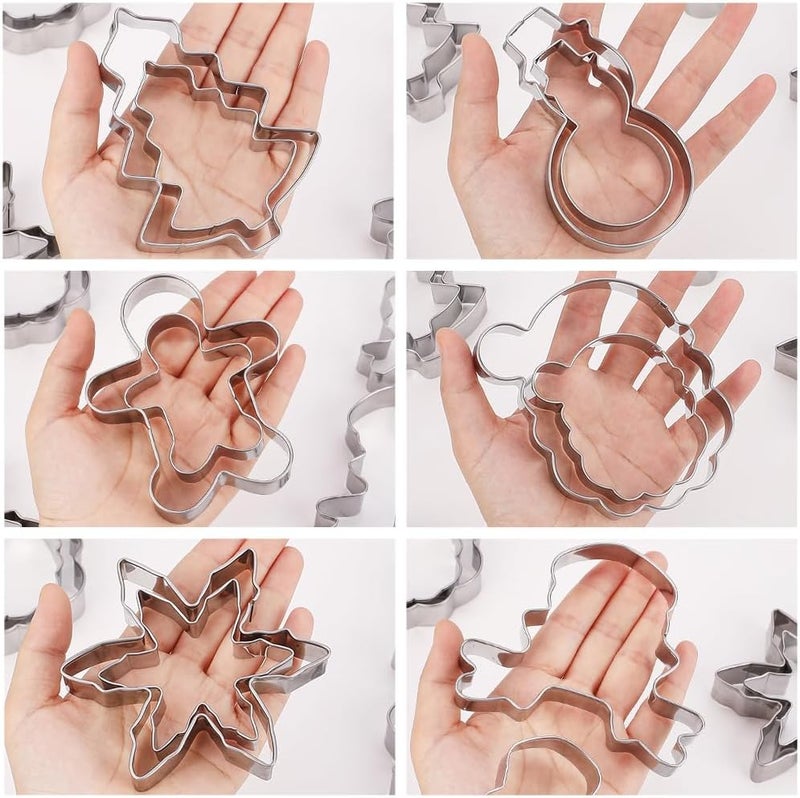 Mr Cookie Large Christmas Cookie Cutters,4" Holiday Sturdy Molds thickened Stainless Steel with Recipe Instruction,Snowman, Christmas tree, elk, snowflake,Santa Face,Gingerbread Men for Baking. - Image 2