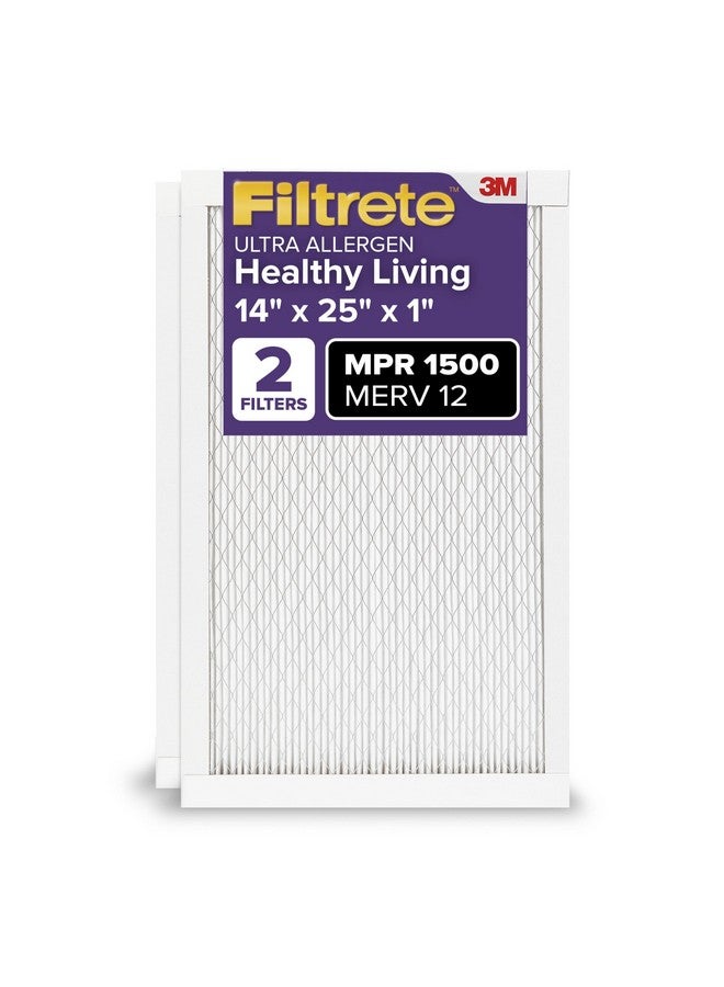 FILTRETE Filtrete 14x25x1 AC Furnace Air Filter, MERV 12, MPR 1500, CERTIFIED asthma & allergy friendly, 3 Month Pleated 1-Inch Electrostatic Air Cleaning Filter, 2-Pack (Actual Size 13.81x24.81x0.78 in)  - Image 1