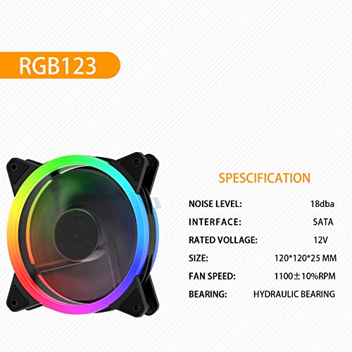 upHere 120mm RGB Case Fan Fan,Quiet Edition High Airflow LED Case Fan for PC Cases-3 Pack,RGB123-3 - Image 3
