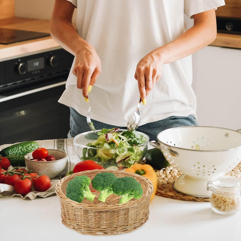 Woven Rattan Storage Basket 27cm Diameter Kitchen Organizer Food Holder - Image 4