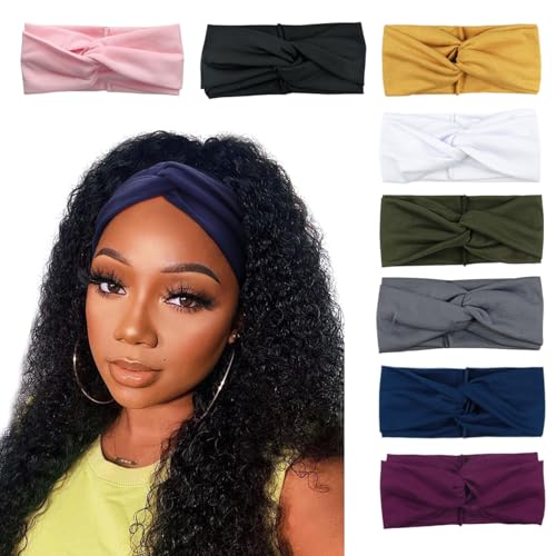 DRESHOW 8 Pack Headbands for Women Yoga Knotted Headbands Elastic Criss Cross Hair Accessories Sports Head Wrap Non Slip - Image 1
