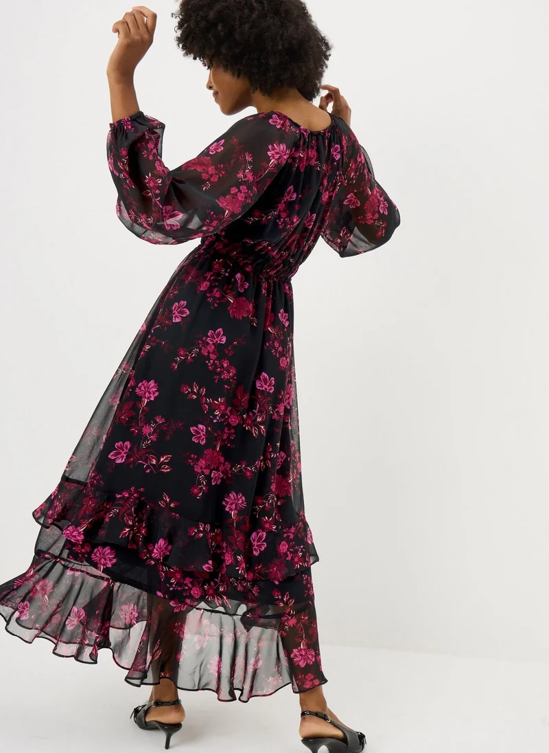 Matalan Pink Floral Ruffle Midaxi Dress