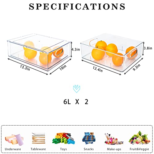MANO 2Pack Clear Fridge Drawers Pull Out Stackable Refrigerator Drawer Organizer Bins Pantry Storage Box Plastic Food Containers for Kitchen Bathroom Office Closet (X-Large) - Image 3