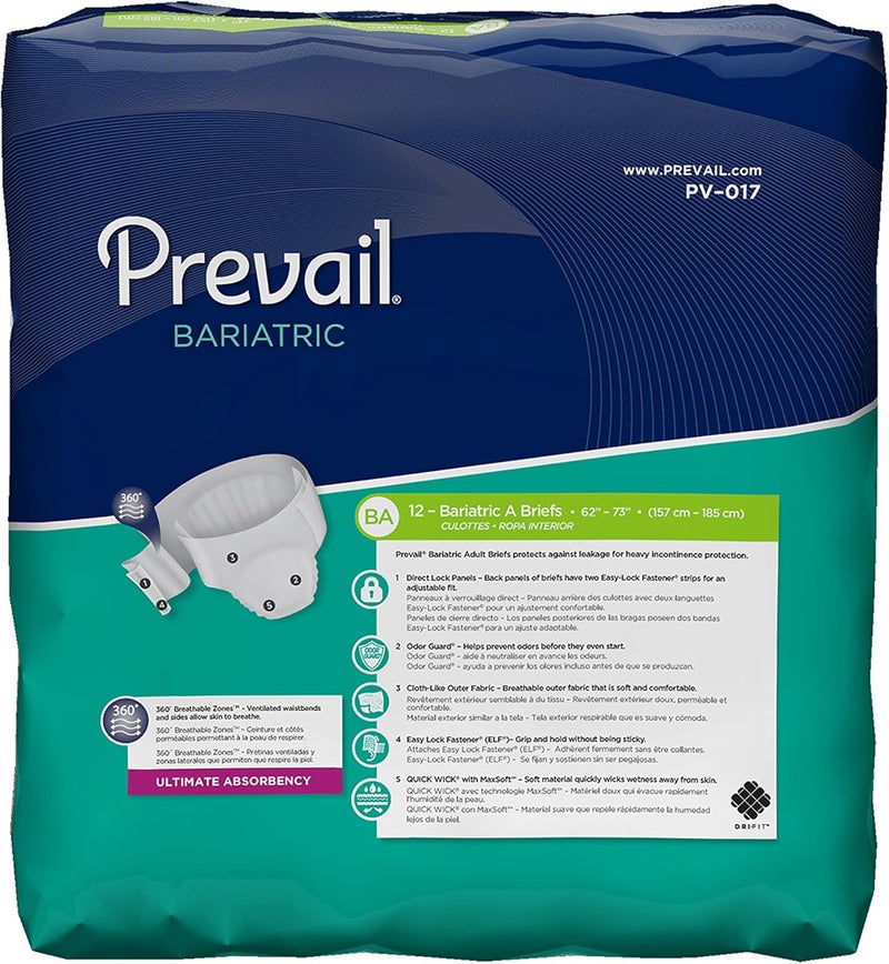 Prevail Bariatric Ultimate Absorbency Incontinence Briefs Size A 12 Count - Image 2