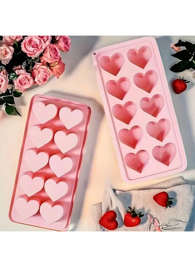Pink Heart Shaped Silicone Mold For Ice Chocolate Jelly Baking Easy Release - Image 1