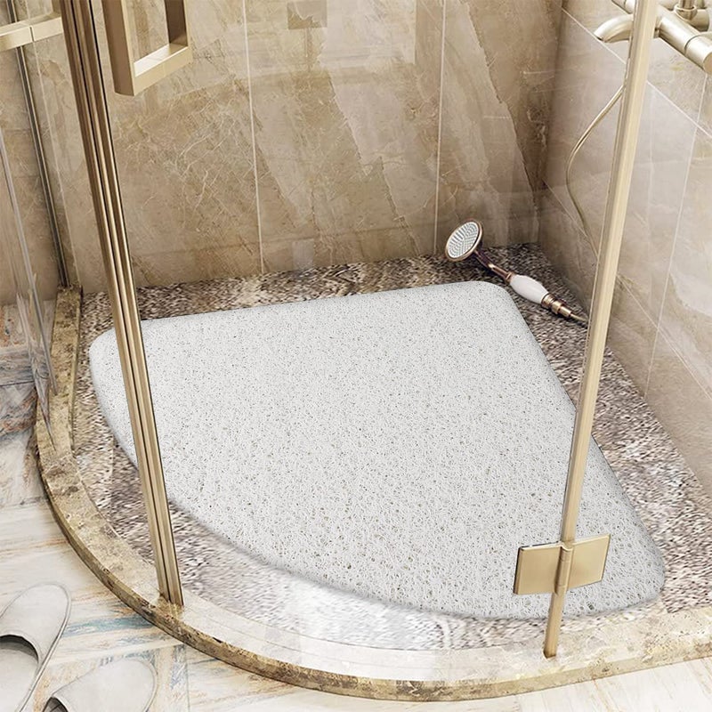Lurowo Corner Shower Mat Non Slip Quadrant Loofah Shower Mat with Drain Quick Drying Curved Shower Mat Anti Mould for Inside Shower 60  60cm White