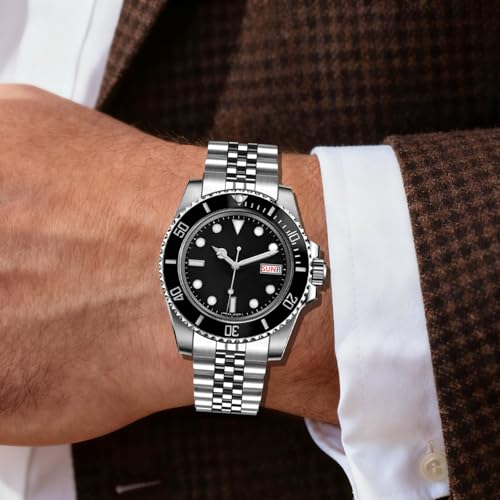 YISIWERA 20mm Stainless Steel Watch Band Screw in, Curved End Metal Watch Strap for Men Women, Jubilee Bracelet with Adjustable Diving Buckle Silver - Image 2