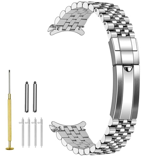 YISIWERA 20mm Stainless Steel Watch Band Screw in, Curved End Metal Watch Strap for Men Women, Jubilee Bracelet with Adjustable Diving Buckle Silver - Image 1