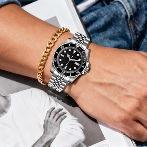 YISIWERA 20mm Stainless Steel Watch Band Screw in, Curved End Metal Watch Strap for Men Women, Jubilee Bracelet with Adjustable Diving Buckle Silver - Image 5