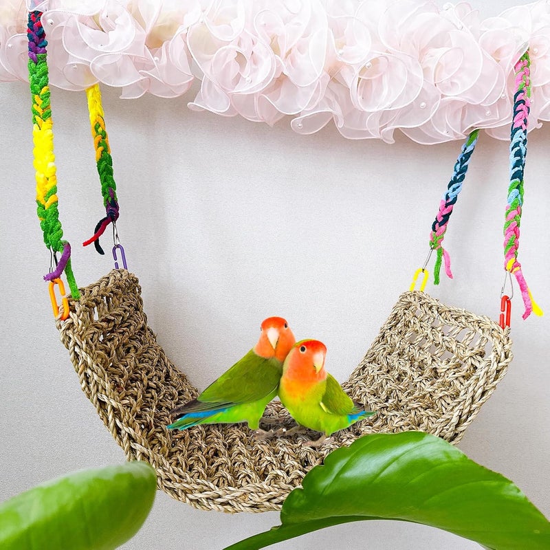Hamiledyi 2Pcs Bird Seagrass Mat 20.5×8'' Natural Grass Woven Net Hammock Hanging on Cage Parakeet Climbing Rope Ladder Chew Toys for Lovebird Cockatiel Conure Budgie Cockatoo - Image 4