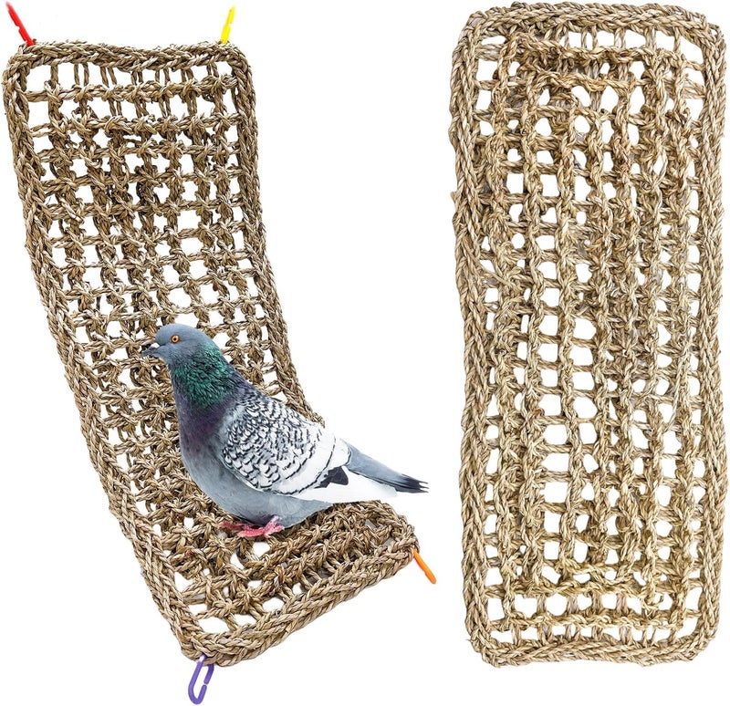 Hamiledyi 2Pcs Bird Seagrass Mat 20.5×8'' Natural Grass Woven Net Hammock Hanging on Cage Parakeet Climbing Rope Ladder Chew Toys for Lovebird Cockatiel Conure Budgie Cockatoo - Image 1