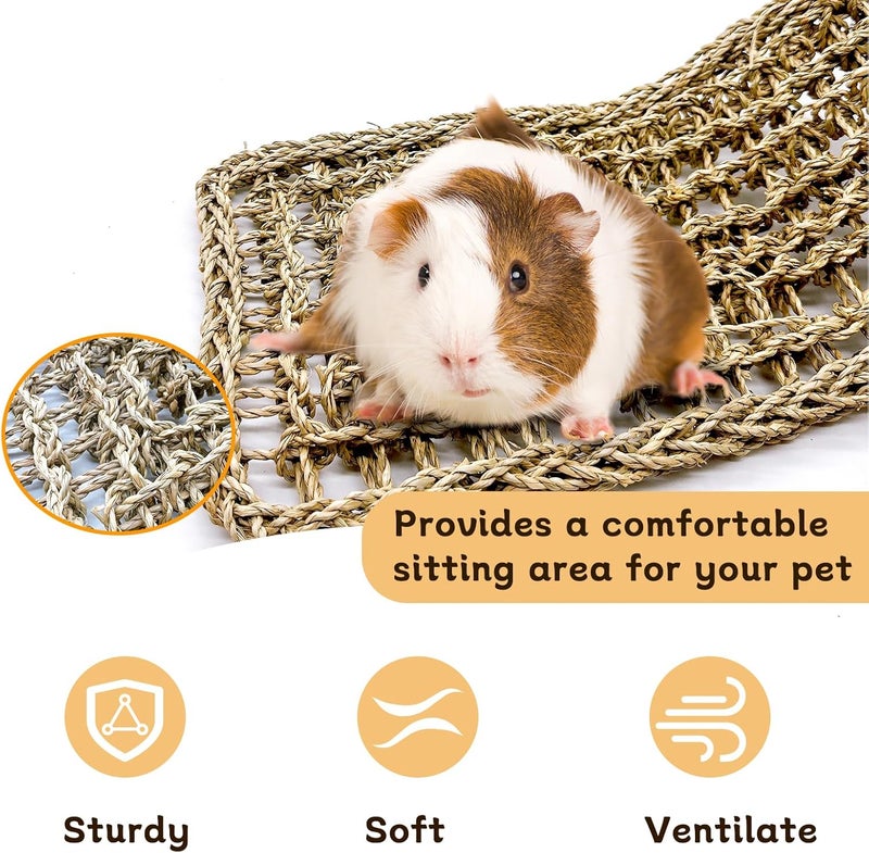 Hamiledyi 2Pcs Bird Seagrass Mat 20.5×8'' Natural Grass Woven Net Hammock Hanging on Cage Parakeet Climbing Rope Ladder Chew Toys for Lovebird Cockatiel Conure Budgie Cockatoo - Image 5