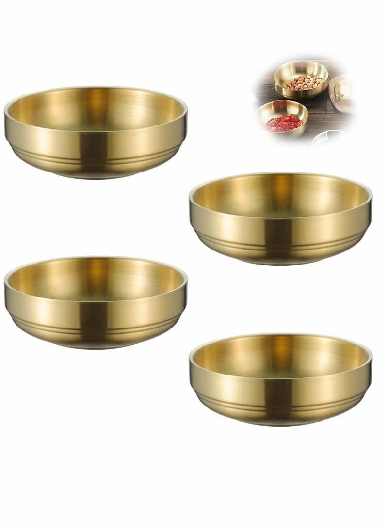 واي آند دي Stainless Steel Sauce Dish, 4Pcs Double-Deck Mini Round Seasoning Bowls for Salad Dressing Ketchup Appetizer Side Dish Sushi Dip (9cm, Gold)  - Image 1