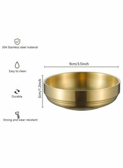 Y&D Stainless Steel Sauce Dish 4Pcs Double-Deck Mini Round Seasoning Bowls for Salad Dressing Ketchup Appetizer Side Dish Sushi Dip (9cm Gold)  - Image 3