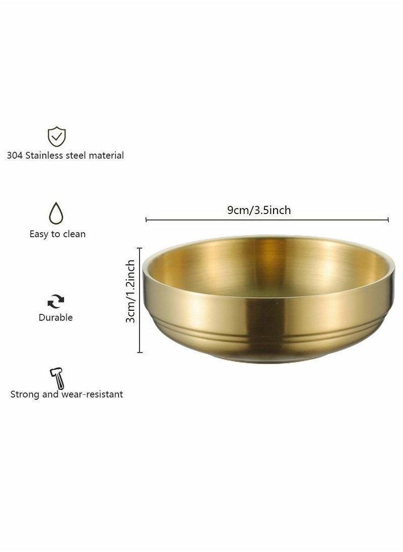 واي آند دي Stainless Steel Sauce Dish, 4Pcs Double-Deck Mini Round Seasoning Bowls for Salad Dressing Ketchup Appetizer Side Dish Sushi Dip (9cm, Gold)  - Image 3