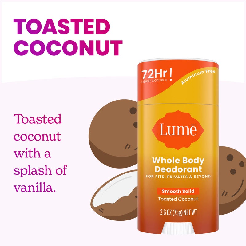 Lume Whole Body Deodorant - Smooth Solid Stick - 72 Hour Odor Control - Aluminum Free, Baking Soda Free and Skin Safe - 2.6 Ounce (Pack of 2) (Toasted Coconut) - Image 4