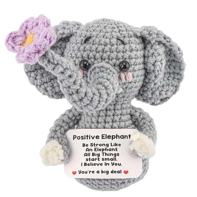 Exacoo Positive Crochet Elephant with Message CardsBirthday for Women Small Cute Handmade Crochet Animals Decor for Home Office Desk Emotional Support Elephant Christmas Stocking Stuffs - Image 3