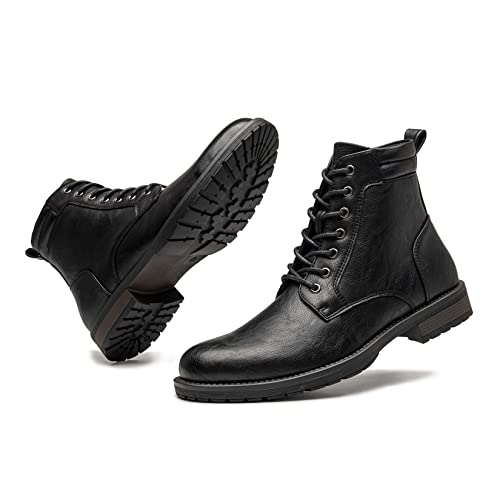 AMAPO Men's Boots,Casual Mid-Top Dress Boots for Men,Ankle Motorcycle Combat Men Boots Lace-Up Side Zipper(A22716-BKL-40) - Image 3
