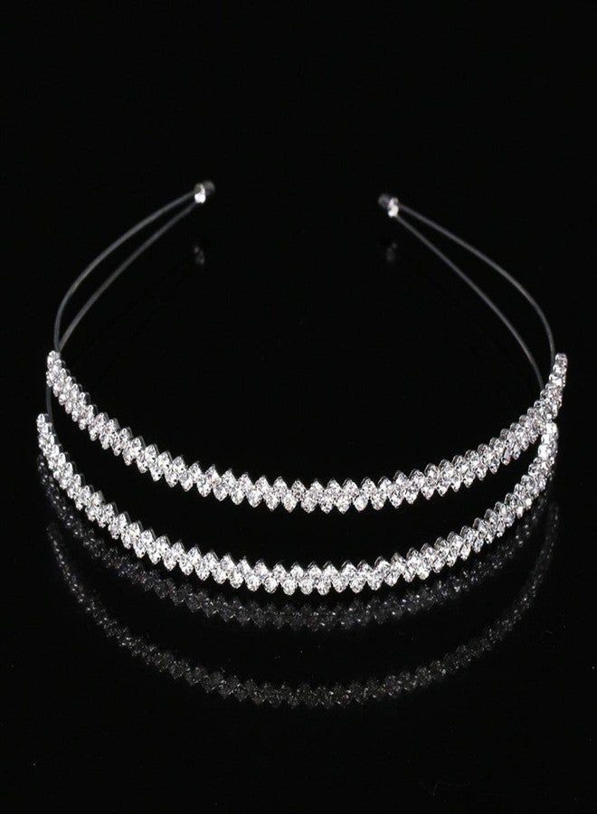 Teppylony Fashion Shining Double Row Irregular Inlay Rhinestone Headband Wedding Bride Bridesmaids Headdress Hair Accessories for Women - Image 2