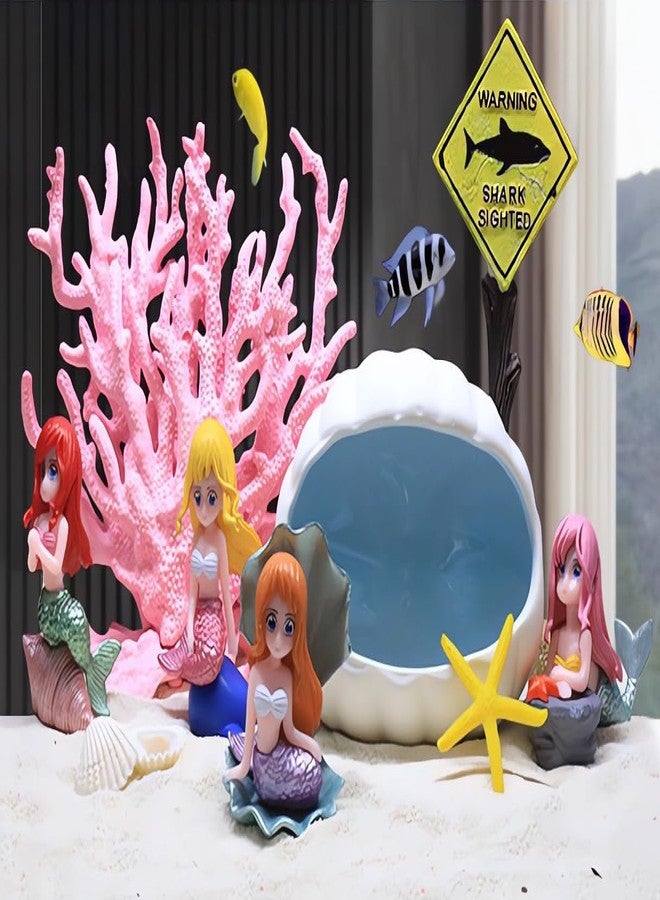 YZHZOM Mermaids Fish Tank Decorations Set - 8 Pieces, Artificial Plastic Plants, Aquarium Decor - Image 1