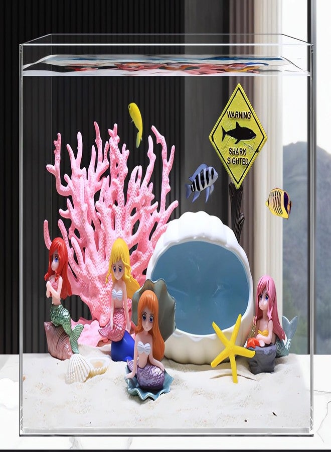 YZHZOM Mermaids Fish Tank Decorations Set - 8 Pieces, Artificial Plastic Plants, Aquarium Decor - Image 5
