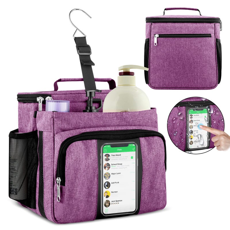 Bukere Portable Shower Caddy College Dorm Room Essential  Shower Caddy Tote Bag for Student  Girl  Women  Separate Compartment  Large Capacity  Quick Dry Mesh Base for Travel  Gym  Camp  Purple