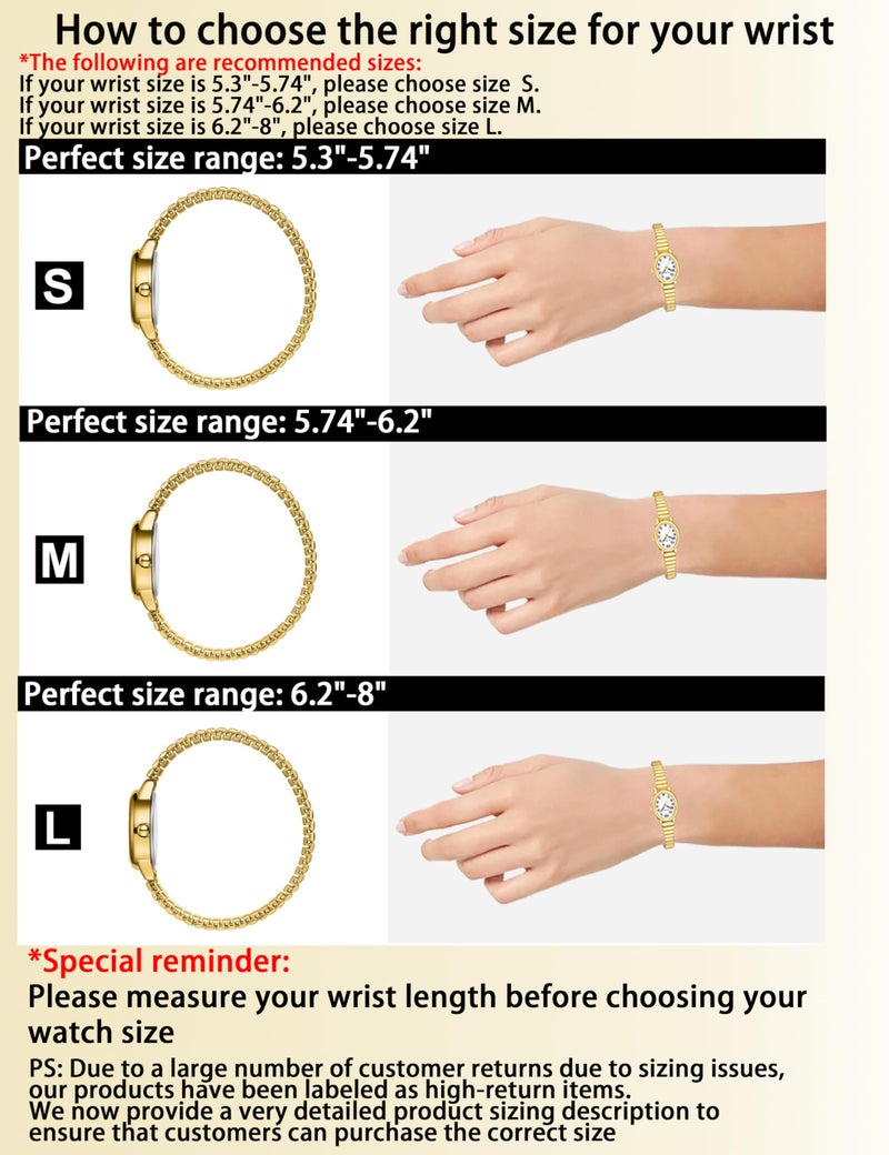 Diaofendi Petite Women's Easy Reader Watch, Analog Women Watch with Stainless Steel Expansion Band, Water Resistant (Gold, S(5.51"-7")) - Image 2