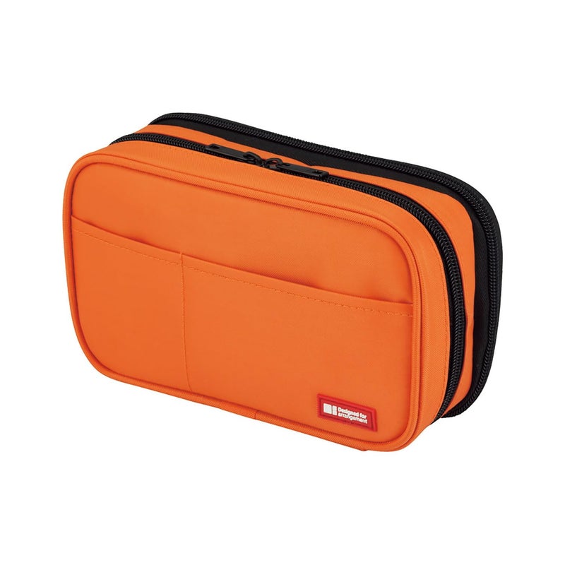 LIHIT LAB Large Capacity Double Zipper Pencil Case For School Office College Big Capacity 6 Compartments Pencil Bag Holder Adults Teen Boys Girls Travel Cosmetics Storage Orange A75554