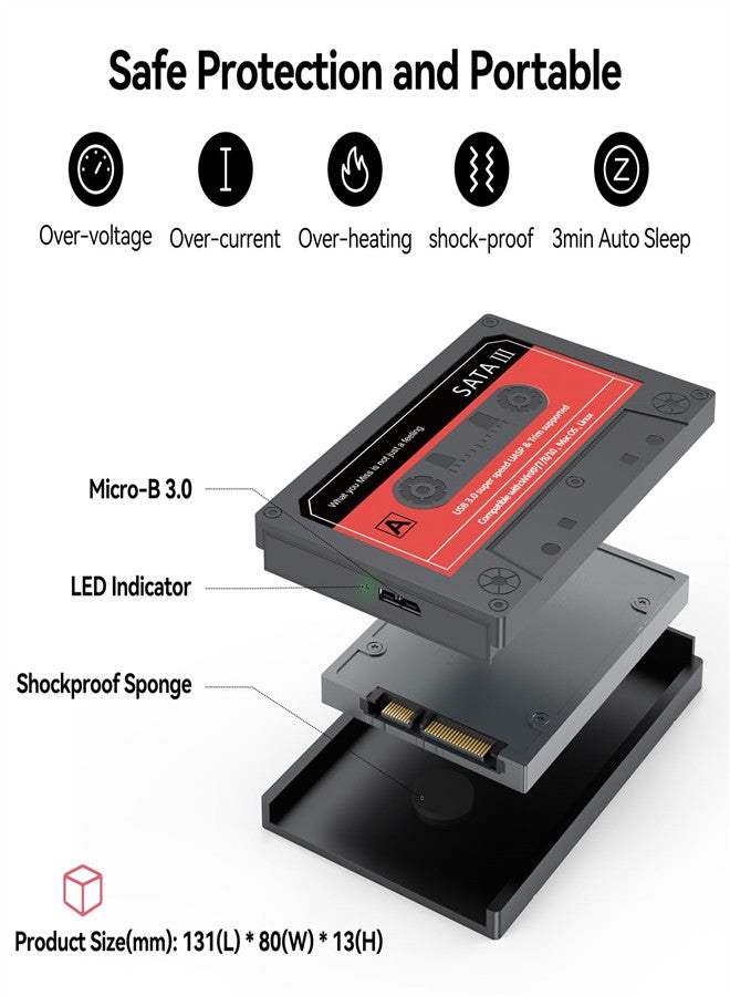 SYOSI 2.5" SSD Hard Drive Enclosure SATA to USB3.0 Adapter, External HDD Enclosure Support 7mm 9.5mm SSD HDD with UASP Max 6TB Compatible with Laptop WD Seagate - Image 5