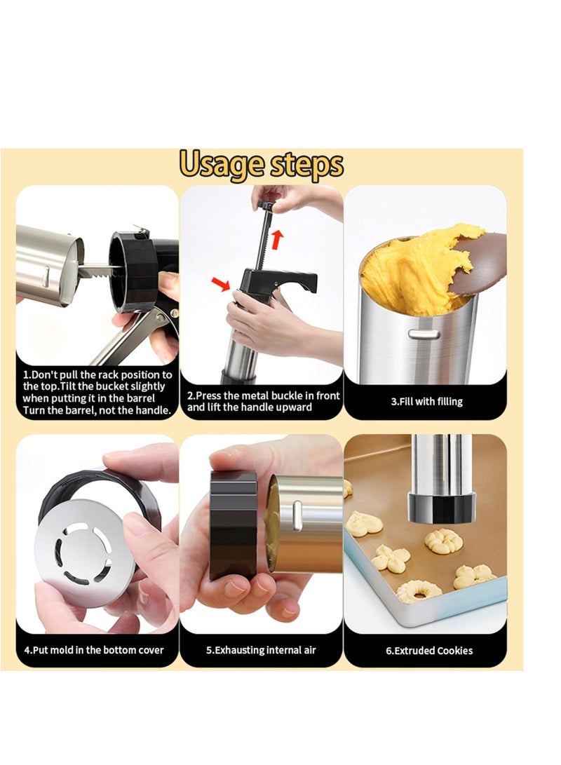 FANTEXY FANTEXY Cookie Press Gun Kit, Stainless Steel Spritz Cookie Press Set for Baking Icing Gun with 13 Cookie Discs and 8 Piping Tips for DIY Biscuit Cake Dessert Making and Decorating Baking Supplies  - Image 3