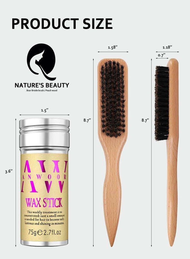 ANWOOR Slick Back Hair Brush & Hair Wax Stick: Tame Flyaways, Smooth Frizz, Edge Control & Sleek Ponytails, Buns - Boar Bristle Brush for Fine to Meidum Women & Men Hair - Styling Accessories for Girls, Kids - Image 5