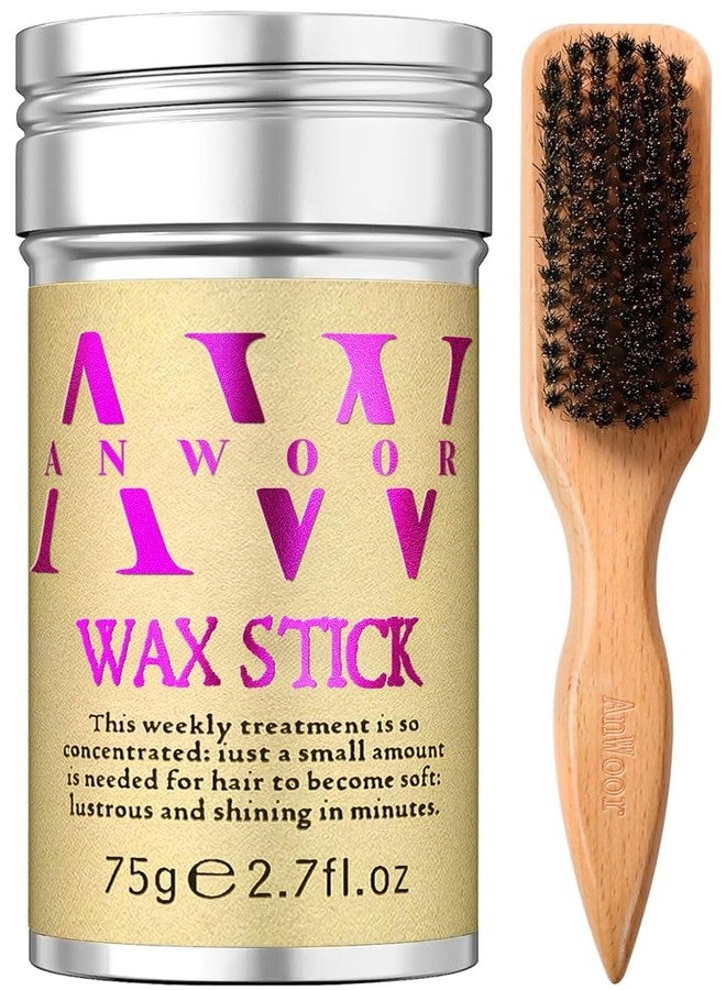 ANWOOR Slick Back Hair Brush & Hair Wax Stick: Tame Flyaways, Smooth Frizz, Edge Control & Sleek Ponytails, Buns - Boar Bristle Brush for Fine to Meidum Women & Men Hair - Styling Accessories for Girls, Kids - Image 1